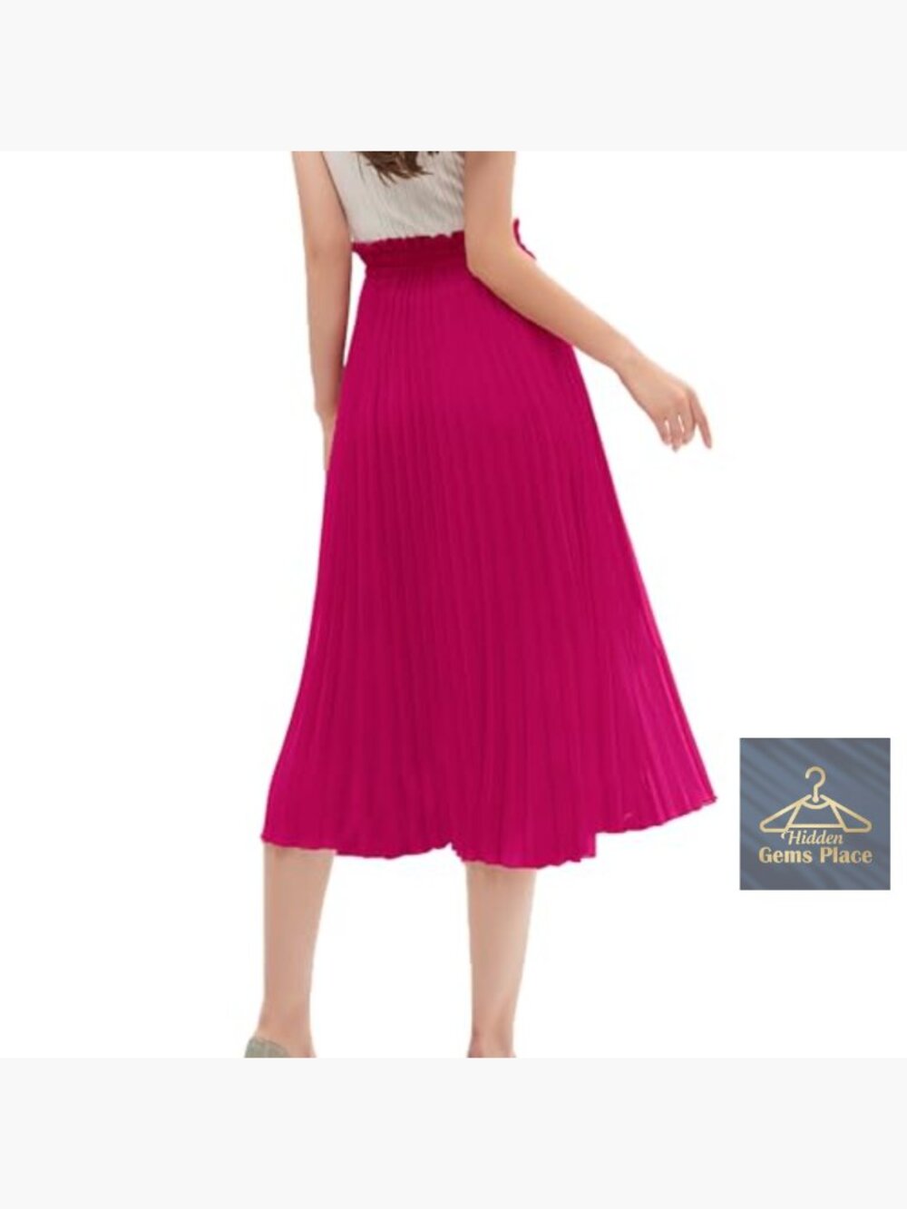 High Waist Pleated A-Line Midi Skirt Flowy Swing Skirt S-3XL - Picture 4 of 7